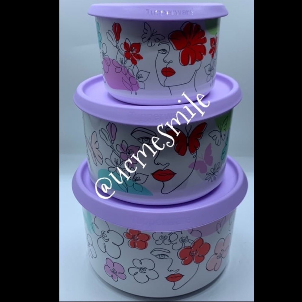 Tupperware Butterfly Face One Touch Canister 3-Piece Set